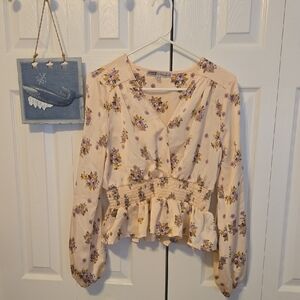 Gypsies & Moondust Blush Floral Smocked Peplum Top